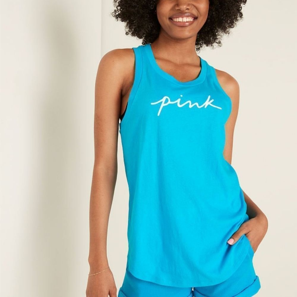 NWT VICTORIA'S SECRET PINK PERFECT RACERBACK TANK TOP TURQUOISE TEAL XS